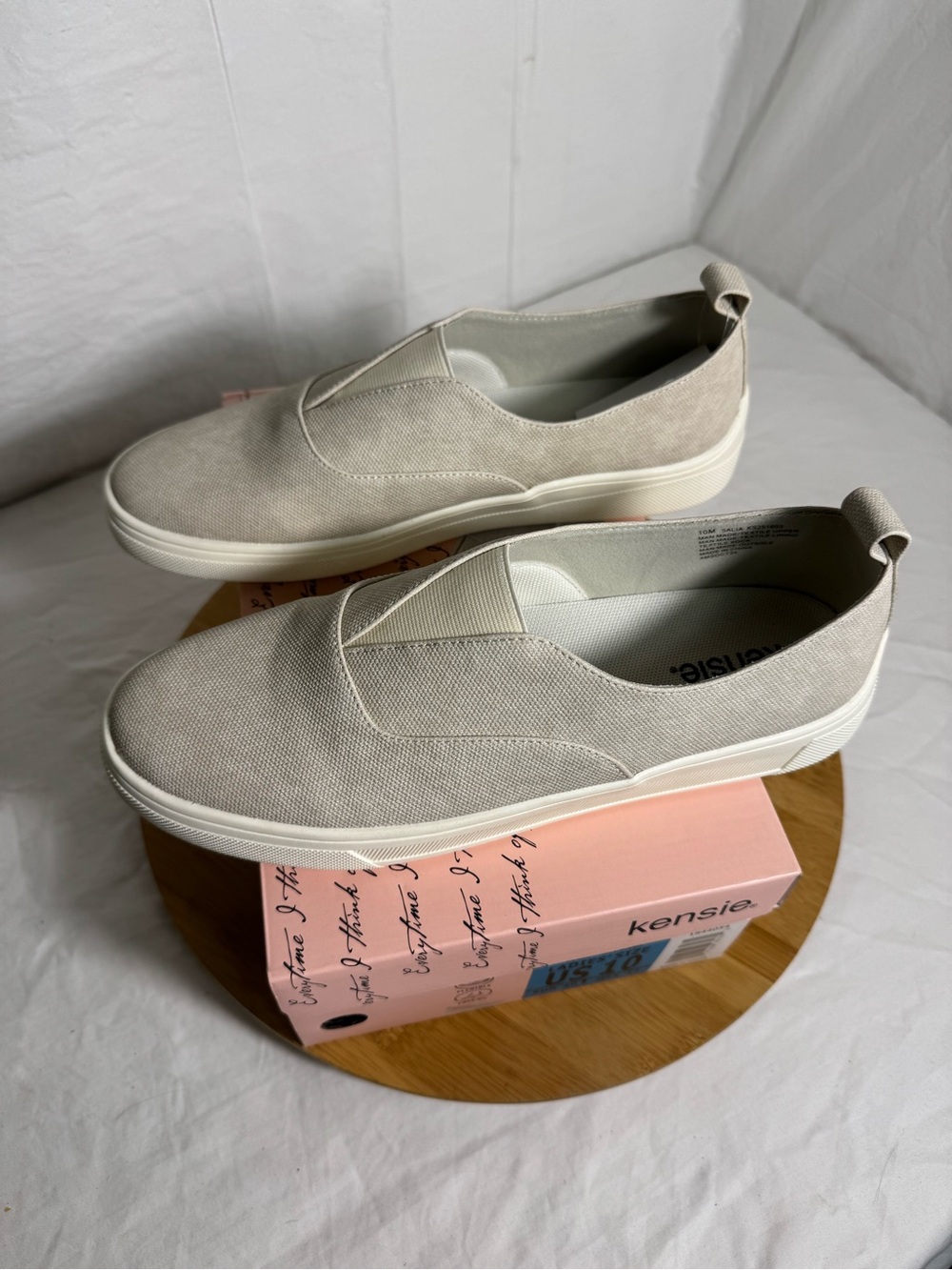 Kensie Salia Womens Slip On Sneakers Size 10 Beige Canvas Casual Shoes New